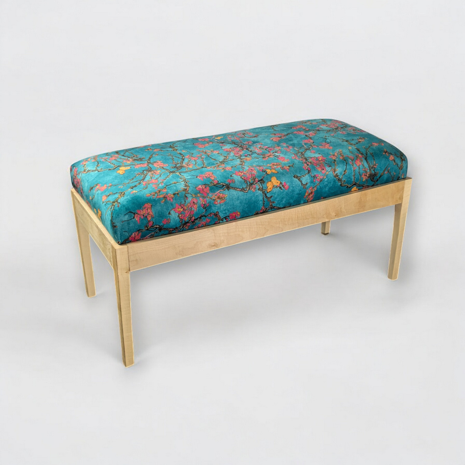 Upholstered Hallway Bench Maple Wood - Velvet Turquoise 1